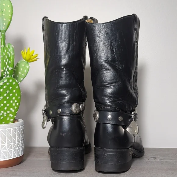 Vtg 90s Black Leather Harley Davidson Motorcycle Harness Boots Men's 11 Goodyear - Picture 7 of 16